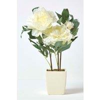Homescapes Artificial Peonies in Decorative Pot, 48 cm Tall in Cream