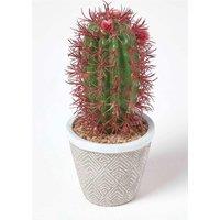 Homescapes Denmoza Artificial Cactus with Flowers in Patterned Pot, 25 cm Tall in Green