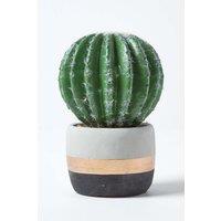 Homescapes Golden Barrel Artificial Cactus in Contemporary Stone Pot, 19 cm Tall in Green