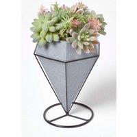 Homescapes Artificial Cactus Succulent Arrangement Decorative Geometric Grey Pot in Green