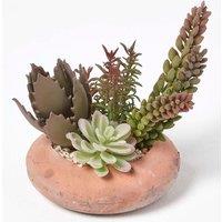 Homescapes Artificial Succulent Arrangement in Decorative Round Terracotta Pot in Green