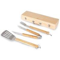 Tower Barbecue Tool Set with Wooden Handles, 4 Piece, Stainless Steel T932005 in Silver