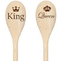 60 SECOND MAKEOVER King & Queen Funny Wooden Spoon Couples Gift in Beige