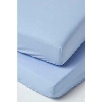 Homescapes Cotton Cot Bed Fitted Sheets 200 Thread Count, 2 Pack in Blue