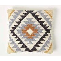 Homescapes Handwoven Kilim Cushion with Feather Filling in Gold | Size: 45 cm x 45 cm