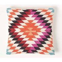 Homescapes Handwoven Kilim Cushion with Feather Filling in Orange | Size: 45 cm x 45 cm