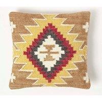 Homescapes Handwoven Kilim Cushion with Feather Filling in Brown | Size: 45 cm x 45 cm