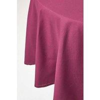 Homescapes Plain Cotton Round Tablecloth, 178 cm in Plum