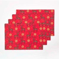 Homescapes Red Reindeer Christmas Placemats, Set of 4