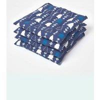 Homescapes 4 Pack Seat Pads Luxury Cotton Christmas Blue Winterland Indoor Outdoor Cushion