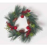 Homescapes Red Apple & Berries Christmas Wreath in Green