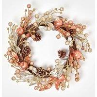 Homescapes Champagne Pinecone & Apple Christmas Wreath in Bronze
