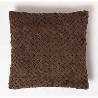 Homescapes Sofia Pleated Velvet Cushion in Brown | Size: 45 cm x 45 cm