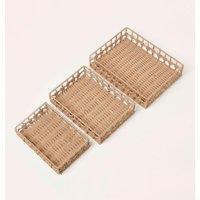 Homescapes Set of 3 Natural Woven Rectangle Storage Trays