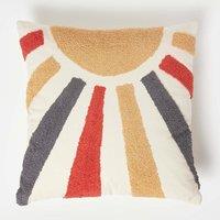 Homescapes Orange & Yellow Sunshine Tufted Cotton Cushion | Size: 45 cm x 45 cm