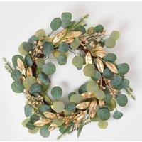 Homescapes Green & Gold Eucalyptus Christmas Wreath, 56 cm