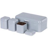 LIVIVO Taurus Bread Bin & Canister Set Dark Grey 4pc Kitchen Storage Tea Coffee Sugar Airtight Lids