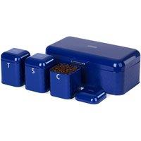 LIVIVO Taurus Bread Bin & Canister Set Dark Grey 4pc Kitchen Storage Tea Coffee Sugar Airtight Lids in Navy