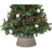 Christmas Village Round Rattan Christmas Tree Skirt - Two-tone Grey
