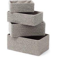LIVIVO Paper Rope Woven Baskets Set of 4 Grey Stackable Storage Organiser Bins for Home Office Bathroom