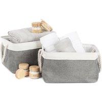 LIVIVO Mara Storage Basket Set of 2 Large Grey Fabric Bins Rope Handle Collapsible Storage Organiser 32L