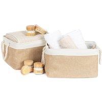 LIVIVO Mara Storage Basket Set of 2 Large Grey Fabric Bins Rope Handle Collapsible Storage Organiser 32L in Natural
