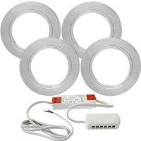 Loops 4x CHROME Round Flush Under Cabinet Kitchen Light & Driver Kit - Natural White LED