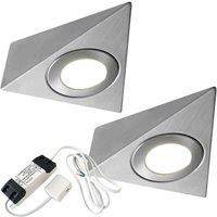 Loops 2x BRUSHED NICKEL Pyramid Surface Under Cabinet Kitchen Light & Driver Kit - Natural White LED in Metallics