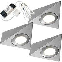 Loops 3x BRUSHED NICKEL Pyramid Surface Under Cabinet Kitchen Light & Driver Kit - Natural White LED in Metallics