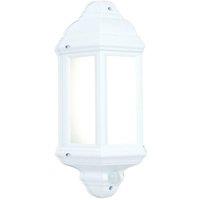 Loops IP44 Outdoor Wall Light Matt White Frosted Traditional Lantern PIR Motion Lamp