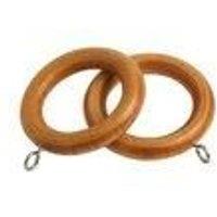 New Edge Blinds Pack of 32 Wooden Curtain Pole Ring Hooks with Eyes in Light Brown