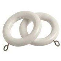 New Edge Blinds Pack of 16 Wooden Curtain Pole Ring Hooks with Eyes in White