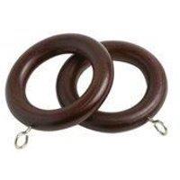 New Edge Blinds Pack of 32 Wooden Curtain Pole Ring Hooks with Eyes in Brown