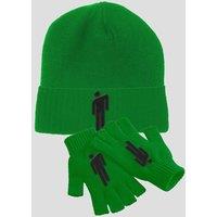 Billie Eilish Blohsh Logo Beanie Hat & glove set in Green