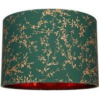 Happy Homewares Modern Soft Cotton Fabric Lamp Shade with Shiny Foil Floral Decoration in Dark Green | Size: 10 inches