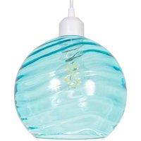 Happy Homewares Modern Designer Circular Ribbed Glass Non Electric Pendant Lamp Shade in Teal