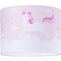 Happy Homewares Beautiful Soft Pink Cotton Lampshade with Dancing Unicorns & Clouds Decoration | Size: 10 inches