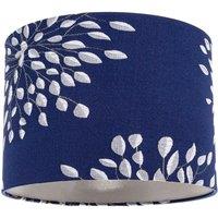 Happy Homewares Modern Navy Midnight Blue Drum Lampshade with Off-White Floral Decoration | Size: 10 inches
