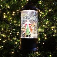 Samuel Alexander 29cm Dual Power LED Christmas Glitter Water Spinner Black Lantern Santa & Reindeer Scene