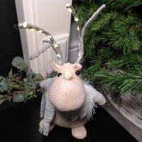 Samuel Alexander 52cm Battery Operated Plush White Christmas Reindeer with LED Lit Antlers