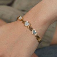 The Colourful Aura Three Heart Shape Zircon Couple Love Fashion Open Bangle Bracelet in Rose Gold