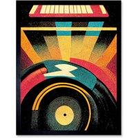 Artery8 Wall Art Print Retro Record Player DJ Decks Turntable Abstract Art Framed in Black | Size: W12 x H16