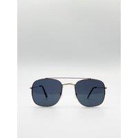 SVNX Metal Frame Aviator Style Square Sunglasses in Gold