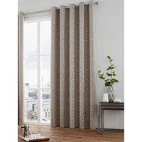 Curtina 'Camberwell' Modern Geo Design Jacquard Eyelet Curtains in Stone | Size: 117 cm width x 137 cm drop