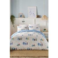 Fusion 'Beach Huts' Summer Seaside Print Duvet Cover Set in Blue | Size: Double