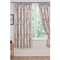 Dreams & Drapes 'Wild Stems' Pair of Pencil Pleat Curtains With Tie-Backs in Blue | Size: 168 cm width x 183 cm drop