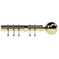 New Edge Blinds 28mm Nikola Ball End Metal Curtain Pole Set - Bright Brass in Metallic Gold | Size: 150 cm