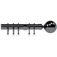New Edge Blinds 28mm Nikola Ball End Metal Curtain Pole Set - Polished Graphite in Mid Grey | Size: 150 cm