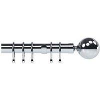 New Edge Blinds 28mm Nikola Ball End Metal Curtain Pole Set - Chrome in Metallic Silver | Size: 125 cm