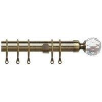 New Edge Blinds 25-28mm Crystal End Metal Curtain Pole Set - Antique Brass in Bronze | Size: 120 cm - 210 cm
